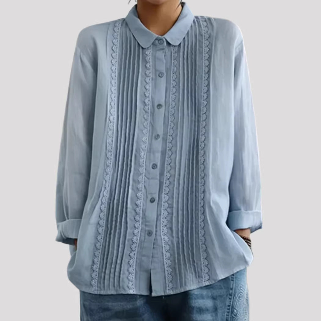 Ladies Elegant Blouse with Fine Pleats and Lace Trim