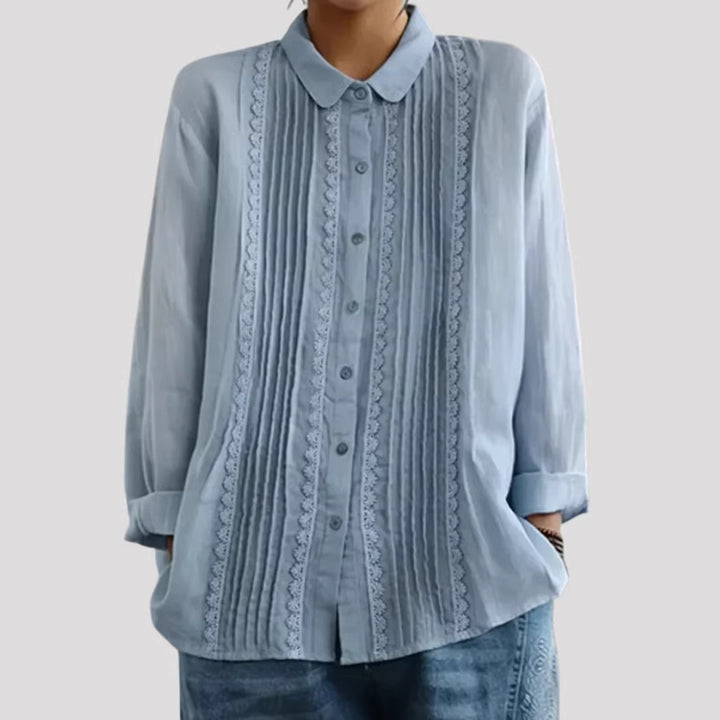 Ladies Elegant Blouse with Fine Pleats and Lace Trim