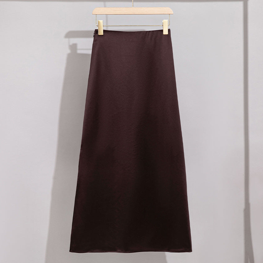 Women's Longer Elegant Satin Bias Skirt with High Waist and Flowing Silhouette Mune Fashion