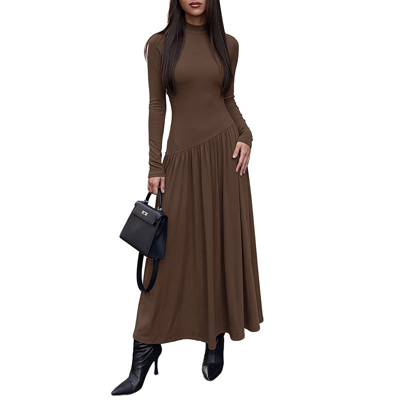 Ladies Elegant Maxi Dress with Long Sleeves and High Collar Mune Fashion