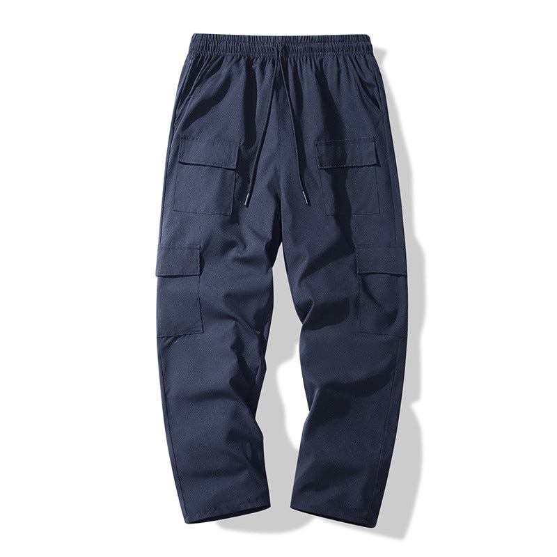 Men's cargo casual pants with elastic waistband, drawstring, and multiple flap pockets Mune Fashion