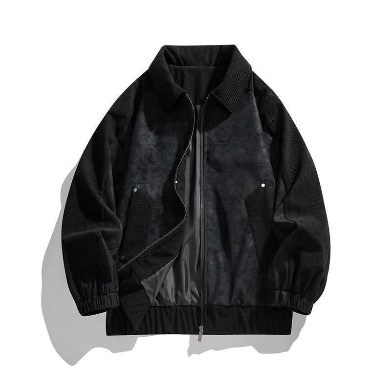 Men's faux velvet bomber jacket in oversized boxy cut with two-way zipper & elastic hem Mune Fashion