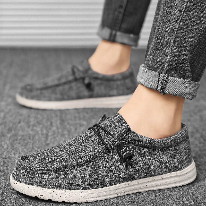 Men's casual moccasin slipper made of linen fabric with cushioned comfort sole and elastic lacing Mune Fashion
