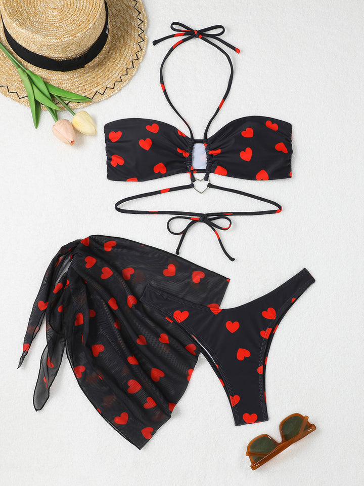 Women's Bandeau Bikini Set with Playful Heart Design Mune Fashion