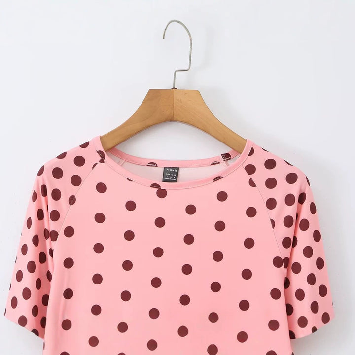 Women UV protection long sleeve shirt with round neck and polka dot pattern Mune Fashion