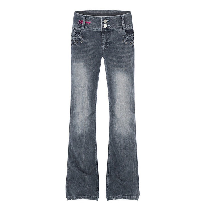 Women's High-Waist Flared Jeans with Wide Leg, Double Button and Stud Detail Mune Fashion