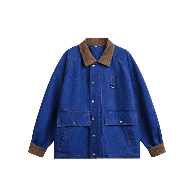 Unisex Kastige Denim-Worker Jacket with Cord Collar, Flap Pockets and D-Ring Mune Fashion