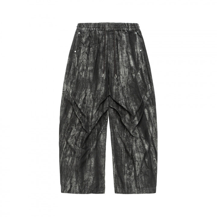 Unisex Wide Cropped Pants with Asymmetrical Layer Inserts, Elastic Waistband, and Coated Structure Mune Fashion