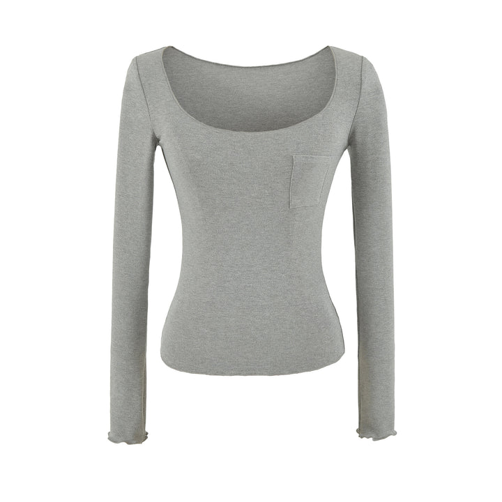 Women's fitted ribbed long-sleeve shirt with wide square neckline and chest pocket Mune Fashion
