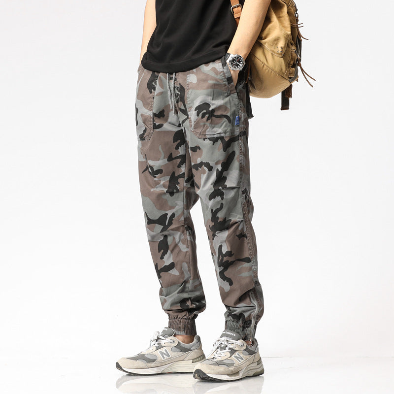 Herren Camouflage-Cargo-Joggerhose mit Tunnelzug, Mehrfachtaschen und gerippten Beinabschlüssen Mune Fashion