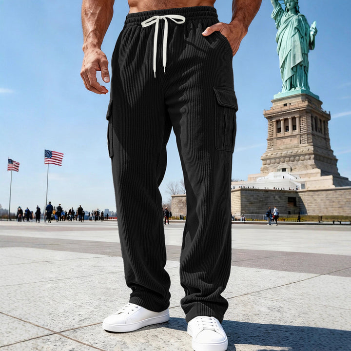 Men's knitted Cargo jogging pants with elastic drawstring waistband and side flap pockets Mune Fashion