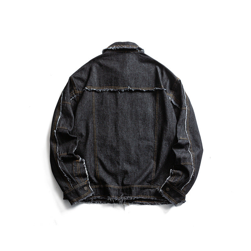 Men's Oversized Jeans Jacket with Frayed Edges and Large Flap Pockets Mune Fashion
