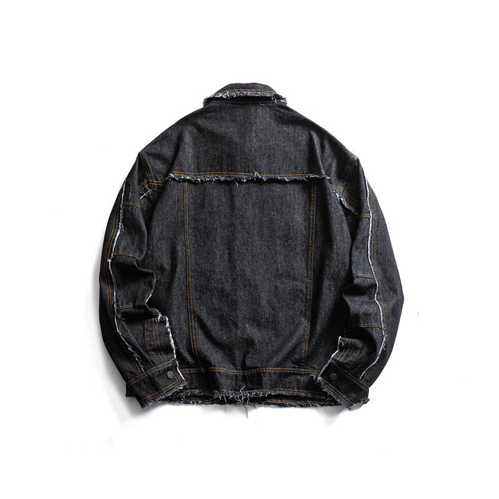 Men's Oversized Jeans Jacket with Frayed Edges and Large Flap Pockets Mune Fashion