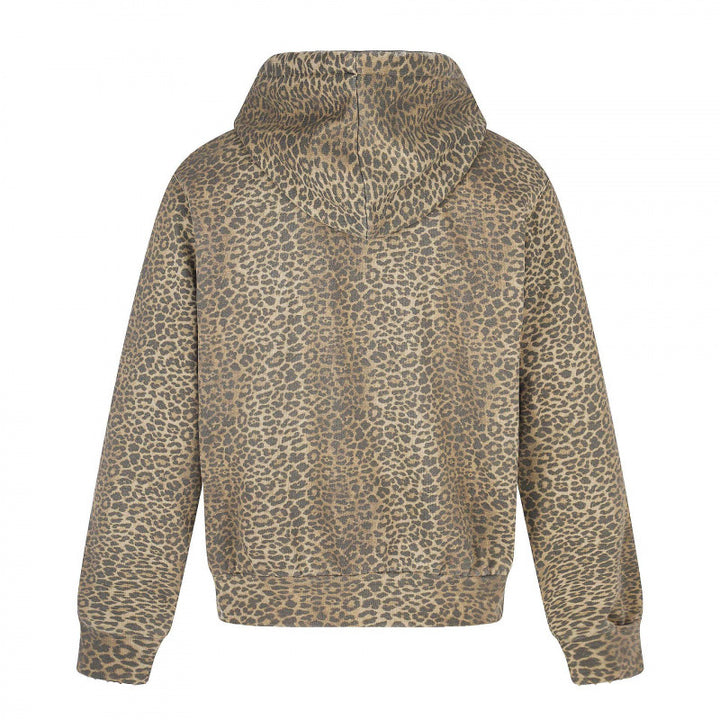 Unisex hooded jacket in all-over leopard with vintage effect, zipper and destroy embroidery Mune Fashion