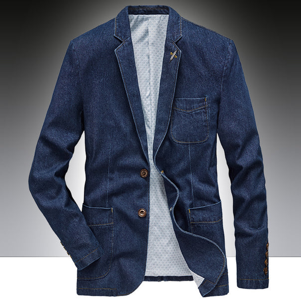 Men's denim blazer in smart-casual slim fit with patch pockets and lapel collar Mune Fashion
