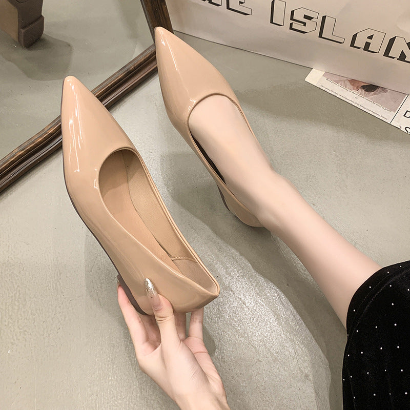 Ladies flat pointed patent ballerina with padded comfort insole Mune Fashion