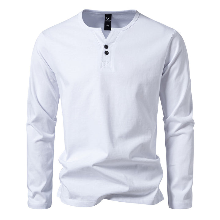 Men's long-sleeved Henley shirt with button placket, round neckline, and slim fit Mune Fashion