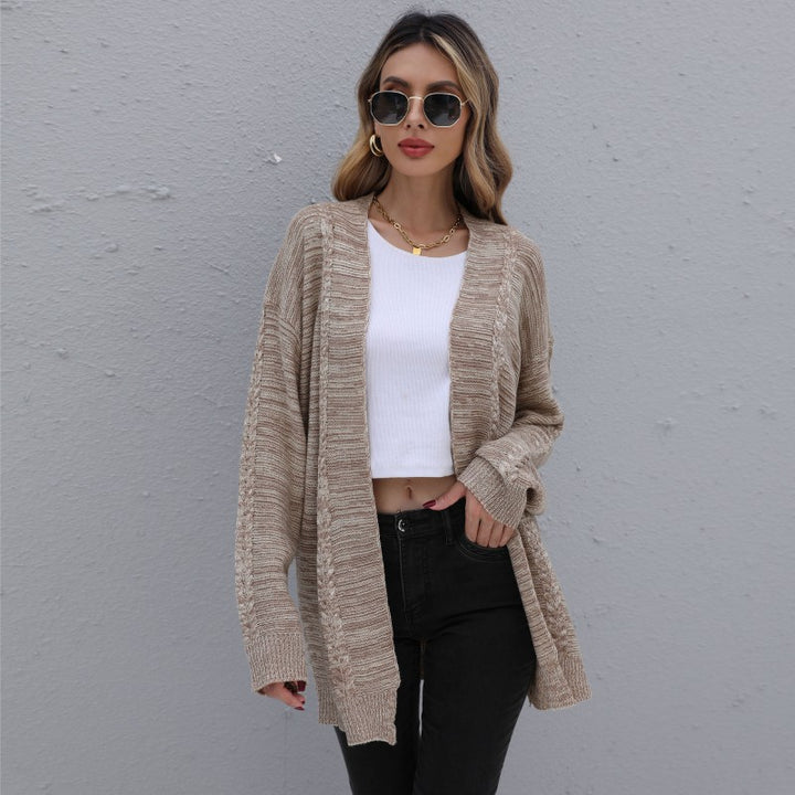 Women's Casual Oversized Knit Cardigan with Cable Pattern Open Front Mune Fashion