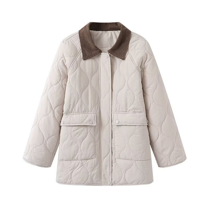 Ladies quilted jacket with cord collar, oversized boxy cut and snap front Mune Fashion