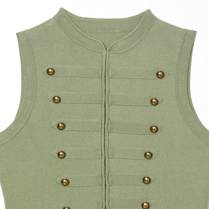 Women's knit vest in military style with golden decorative buttons Mune Fashion