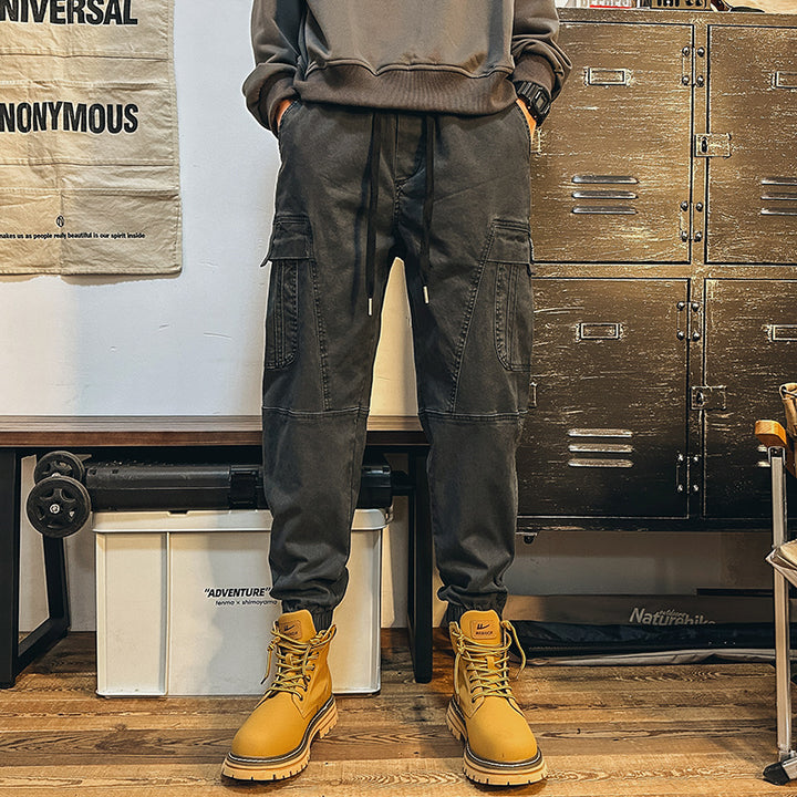 Men's cargo jogger pants with large flap pockets, elastic waistband, and ribbed cuffs Mune Fashion