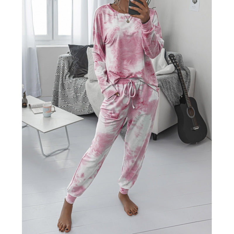 Women Casual Tie-Dye Lounge Jumpsuit with Drawstring and Pocket Mune Fashion
