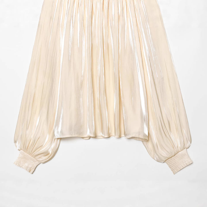 Women's pleated high-neck blouse with ruffled collar, balloon sleeves and elastic cuffs Mune Fashion