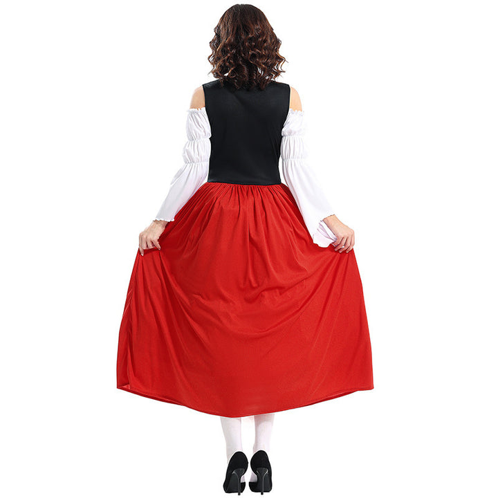 Ladies' Renaissance peasant dress with laced bodice, off-the-shoulder Carmen top, and wide skirt Mune Fashion