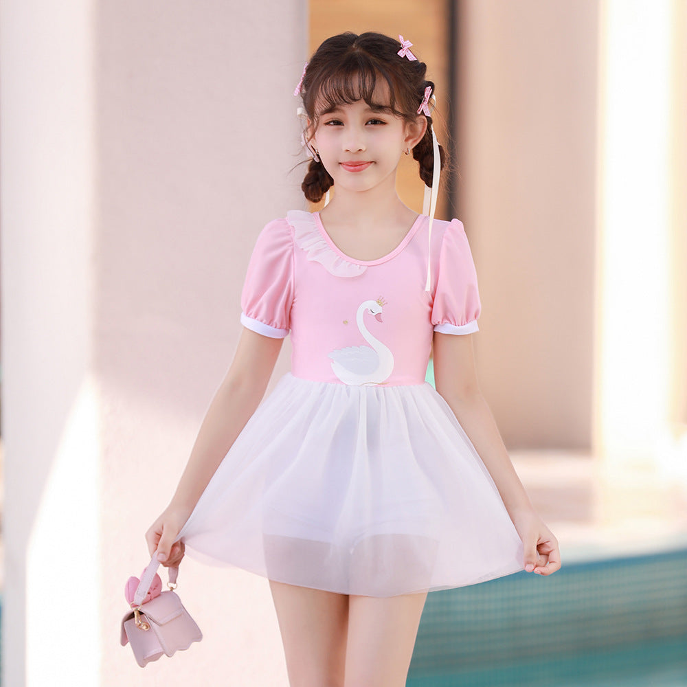 Girls tulle swimsuit with cute swan motif Mune Fashion