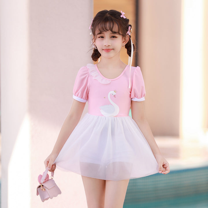 Girls tulle swimsuit with cute swan motif Mune Fashion