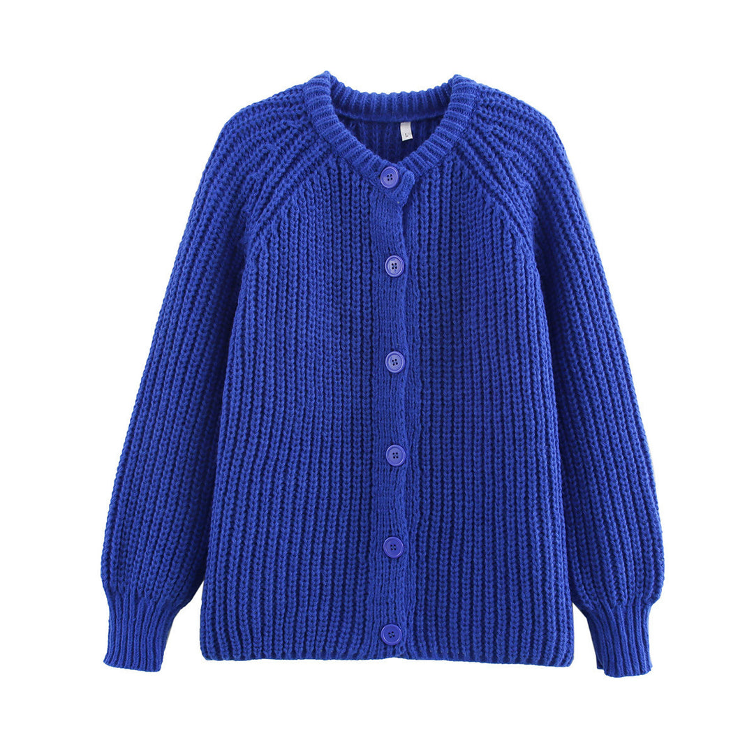 Women chunky knitted raglan cardigan with balloon sleeves and full button placket Mune Fashion