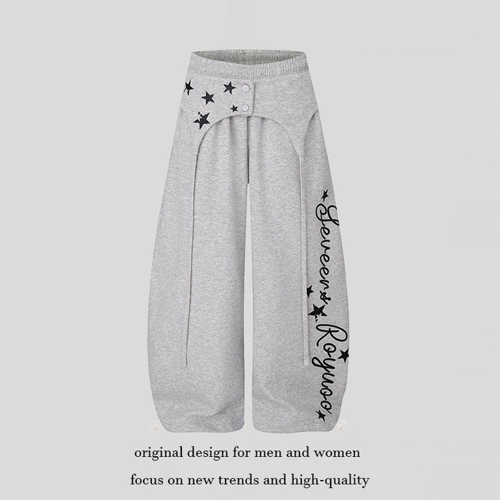Women Extra Wide Palazzo Lounge Pants with High Waist, Print Detail and Adjustable Hem.