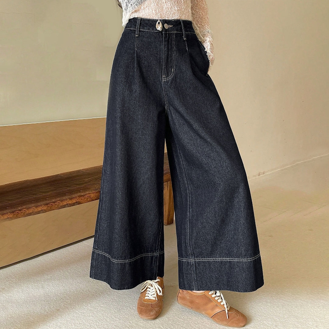 Women's High-Waist Culotte Jeans made of heavy Wide-Leg Denim with decorative front seam Mune Fashion