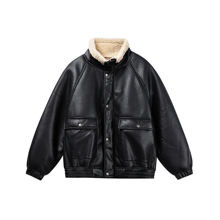 Men's short-cut velour blouson with sherpa collar and utility patch pockets Mune Fashion