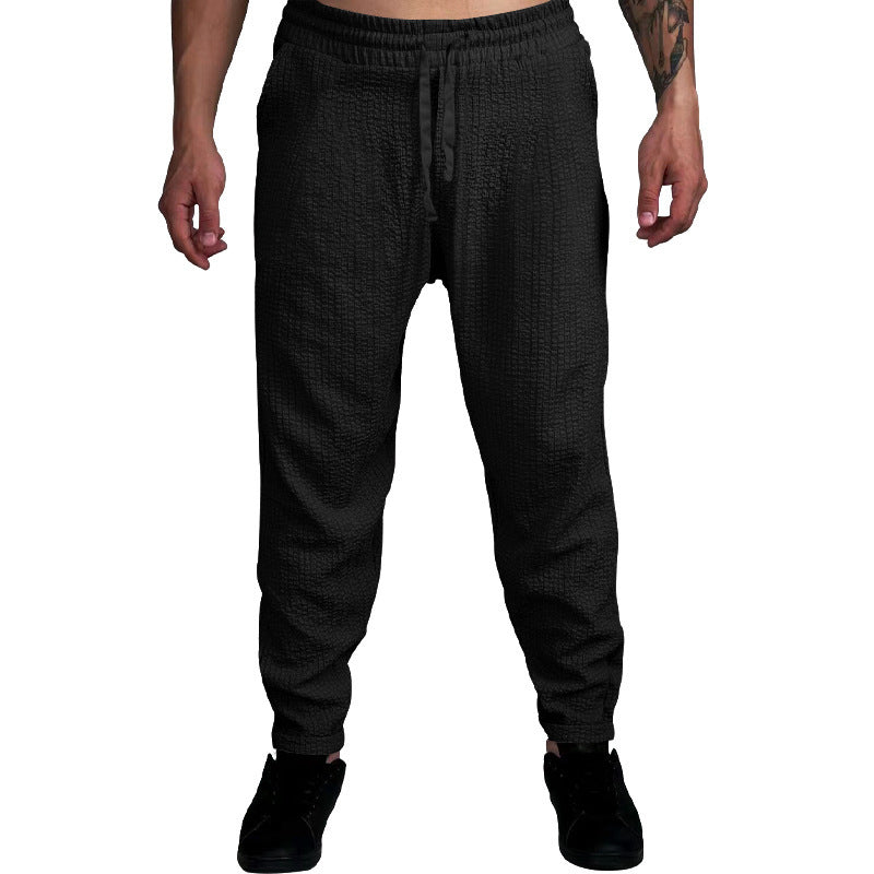 Men's Textured Tapered Jogging Pants with Elastic Waistband, Drawstring & Ribbed Ankle Cuffs Mune Fashion