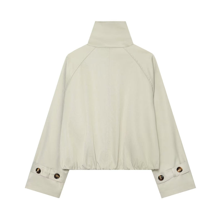 Women's Cropped Trench Cape with High Funnel Collar and Shoulder Straps Mune Fashion