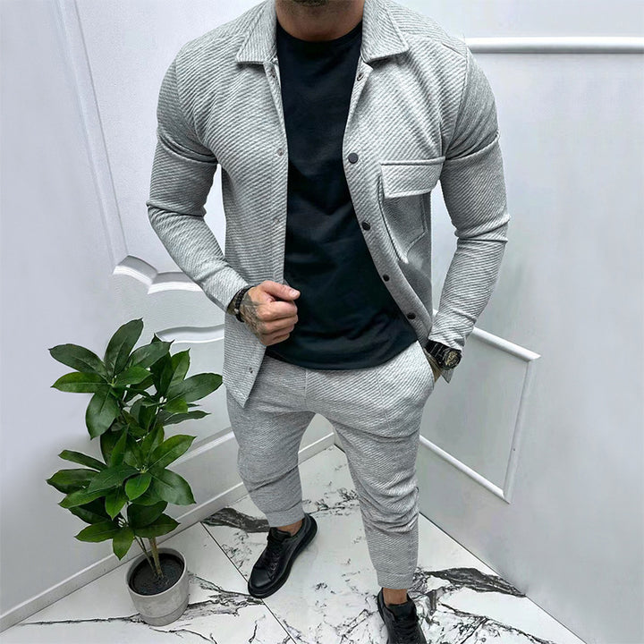 Men's Structured Jersey Leisure Set with Overshirt and Tapered Jogging Pants Mune Fashion