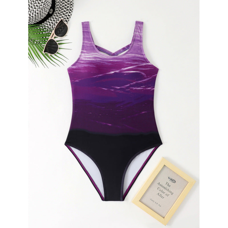 Women's One-Piece Swimsuit with Graphic Wave Pattern Mune Fashion