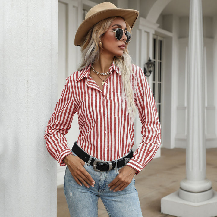 Women's Striped Long Sleeve Blouse Mune Fashion