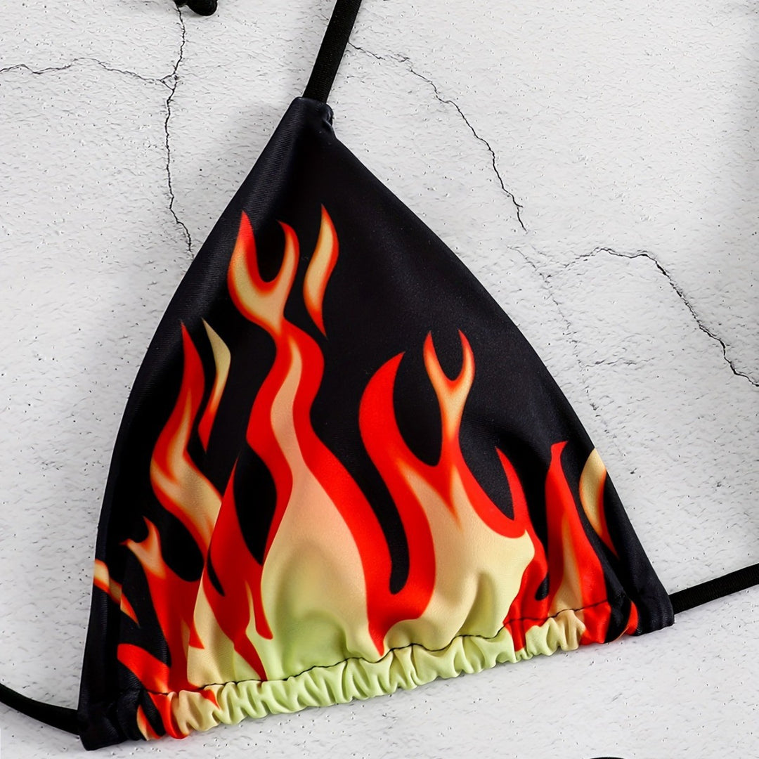 Women's Triangle Bikini with Fiery Motif Mune Fashion