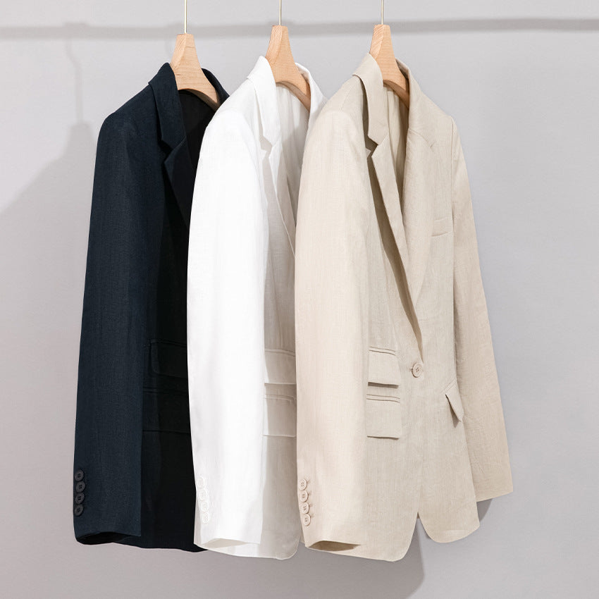 Women's Summer Linen-Mix Blazer with Fitted Silhouette and Flap Pockets Mune Fashion