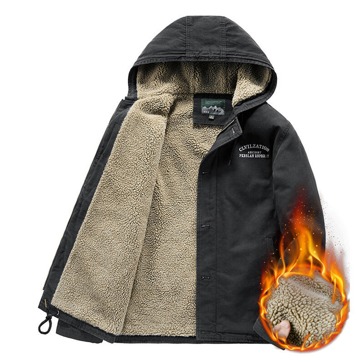 Men's Outdoor Canvas Jacket with Full Sherpa Lining, Hood and Thermal Insulation Mune Fashion