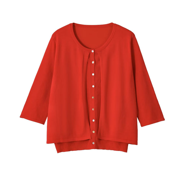 Women's Lightweight Cardigan Blouse with Round Neck, Three-Quarter Sleeves and Hidden Button Placket Mune Fashion