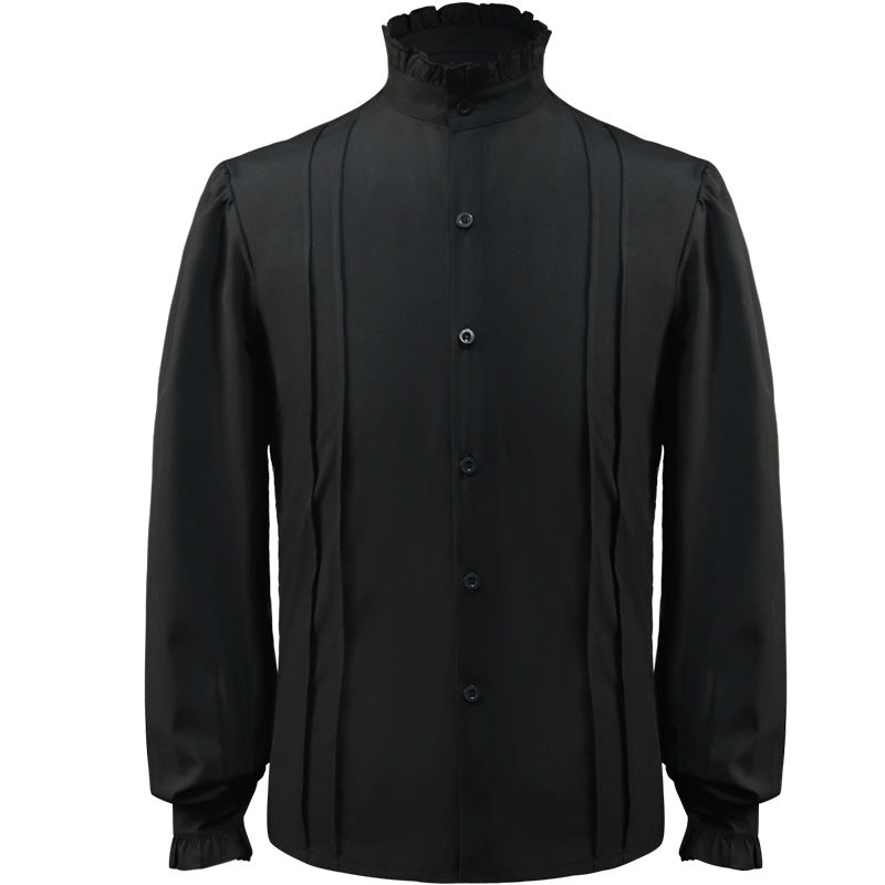 Men's casual short-sleeve shirt with laced V-neck, short stand-up collar, and soft cotton blend Mune Fashion