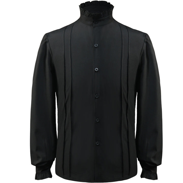 Men's casual short-sleeve shirt with laced V-neck, short stand-up collar, and soft cotton blend Mune Fashion