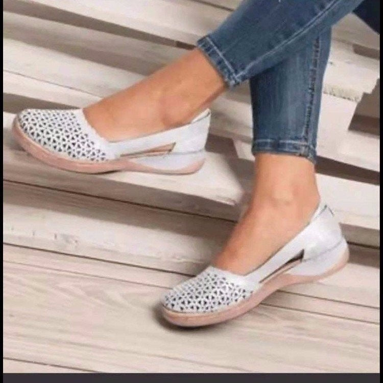 Ladies Closed Perforated Slingback Ballet Flats with Adjustable Ankle Strap Mune Fashion