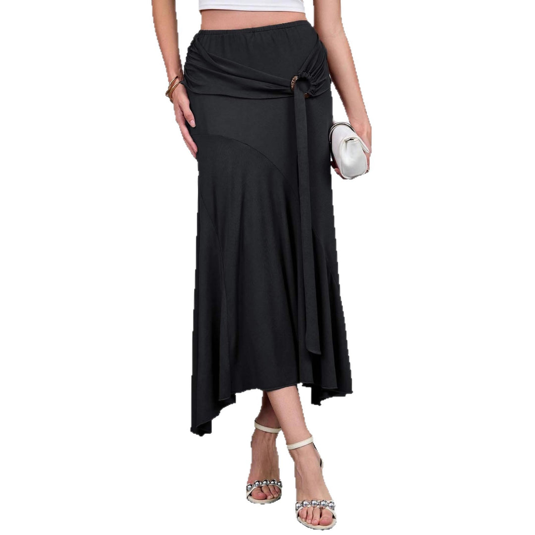 Women's flowing wrap tiered skirt with asymmetric hem and tying ring Mune Fashion