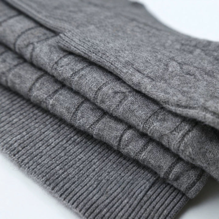 Women's Oversize Cable Knit Sweater with V-Neck and Wide Ribbed Cuff Mune Fashion
