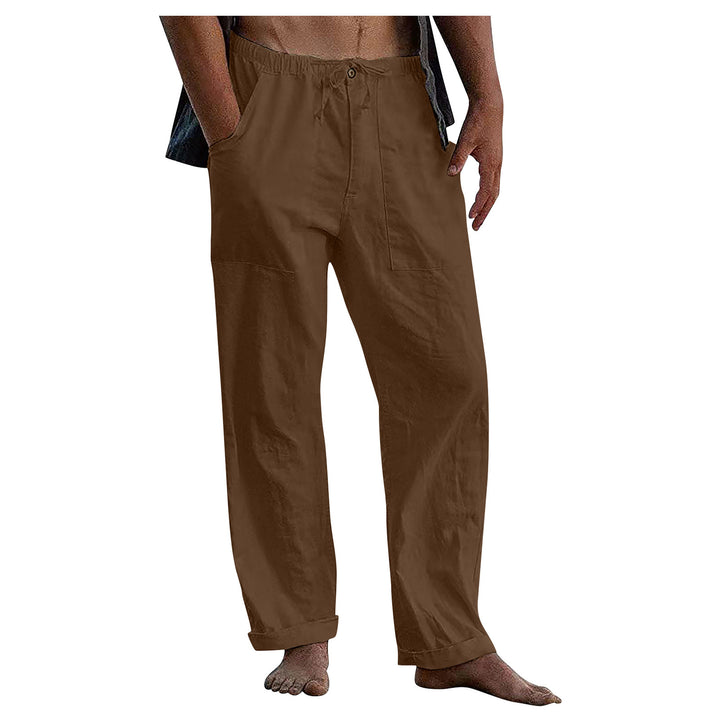 Men's light linen pants with elastic waistband and straight cut Mune Fashion
