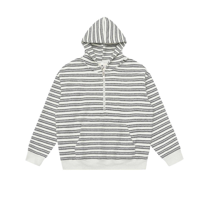 Unisex Striped Hoodie with Half Zipper and Kangaroo Pocket Mune Fashion